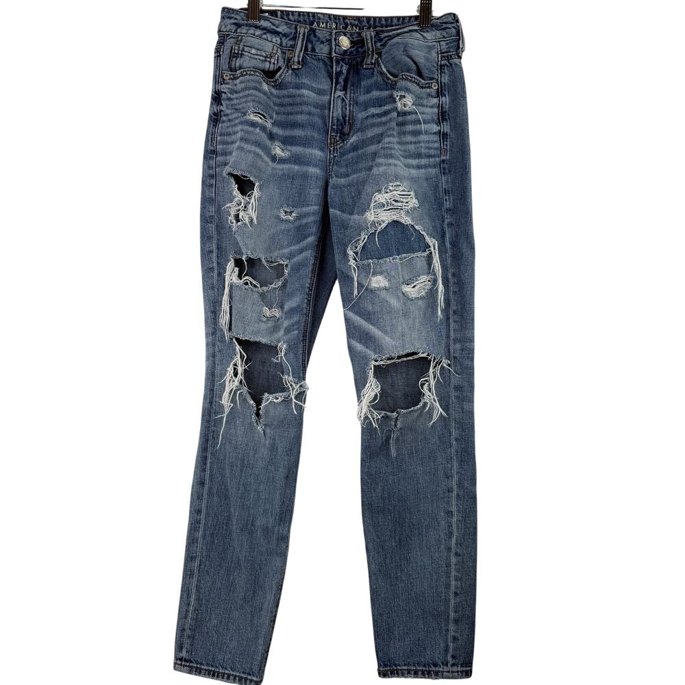 American Eagle AE Women's Hi-Rise Tomgirl Distressed Jeans Size 2 Regular